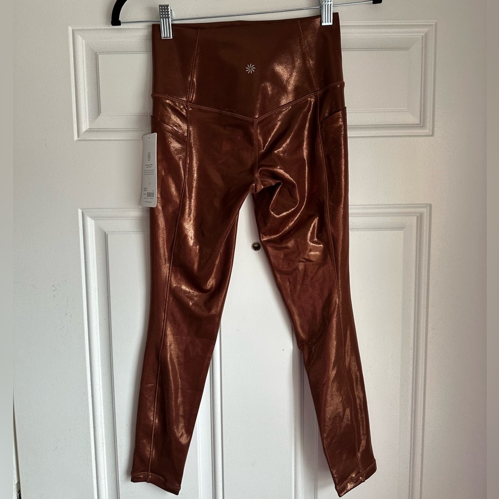 NWT ATHLETA SIZE XS SALUTATION STASH‎ SHINE TIGHT METALLIC BROWN LEGGINGS - Picture 5 of 5
